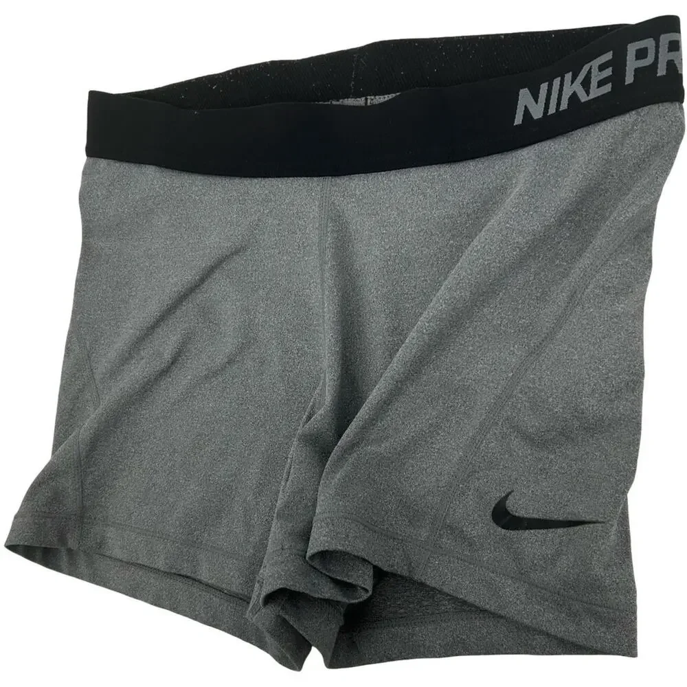 Womens Grey Black Nike Pro Dri-Fit Spandex Volleyball 3.5 inch Shorts Size Large